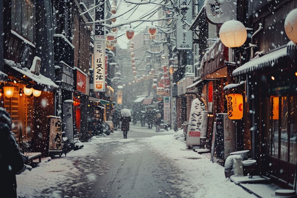 A snowiing in Japan winter outdoors street.