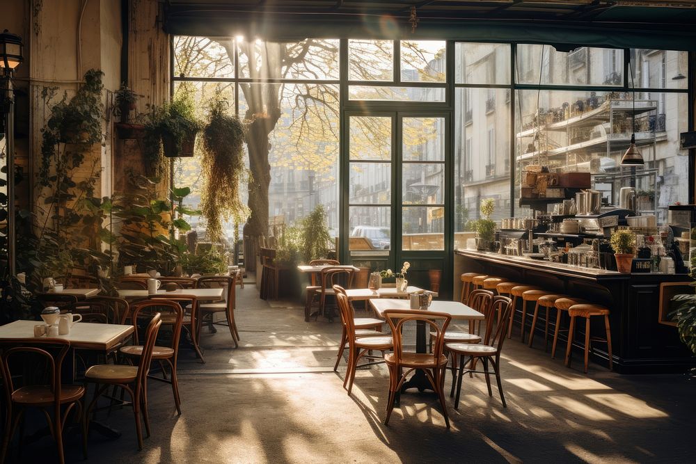 Local coffee shop in Paris architecture restaurant cafeteria.