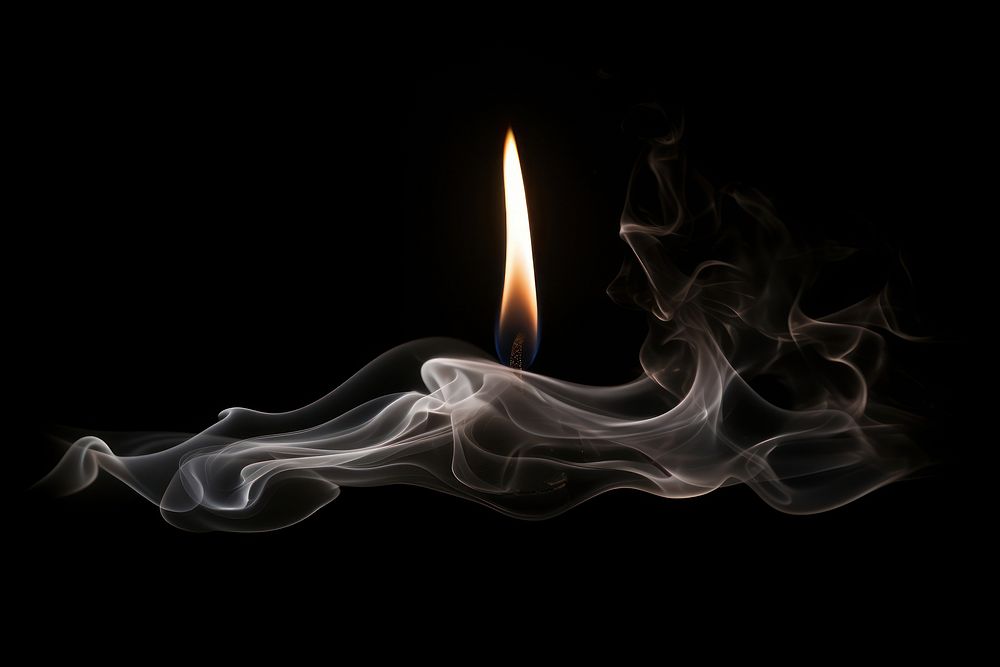 Candle smoke effect black fire black background.