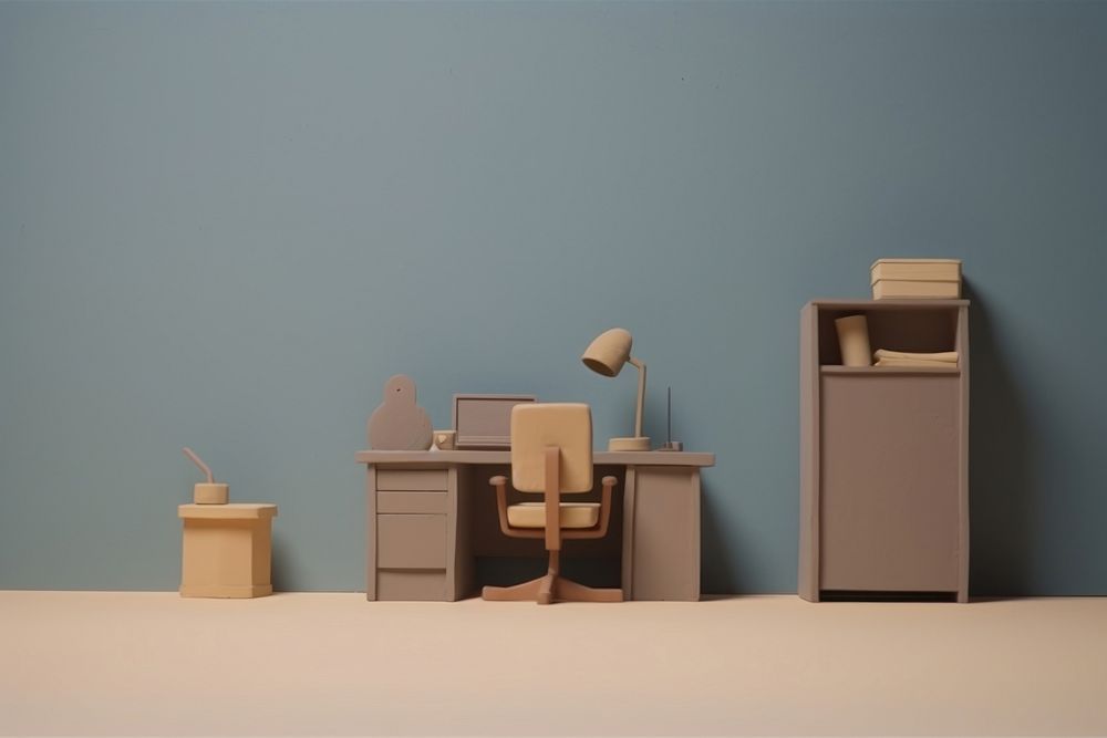 3d scene of office room furniture table chair.