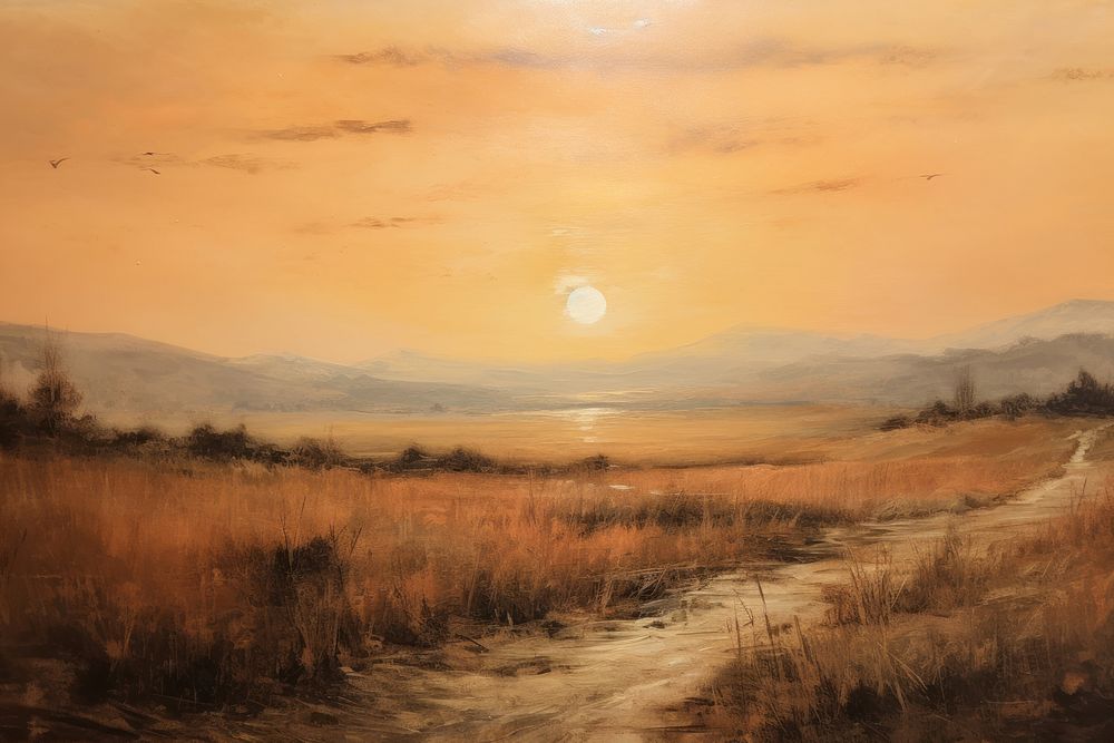 Sunset on hill painting landscape outdoors.