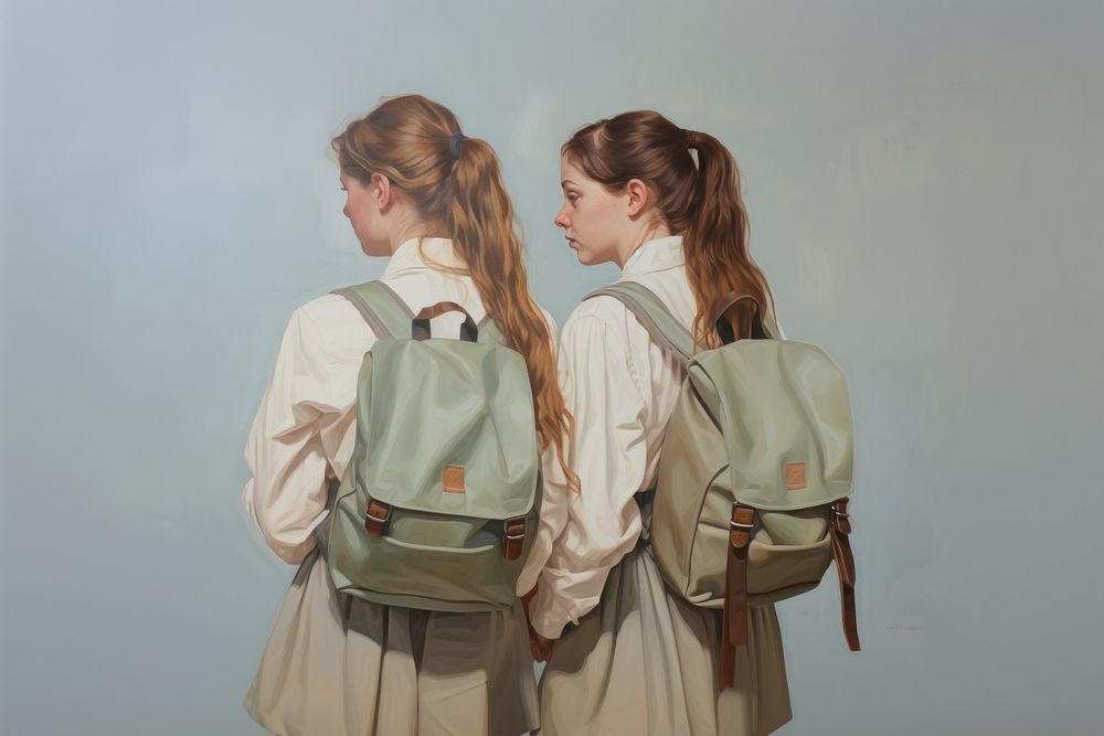 2 woman backpack adult bag togetherness.