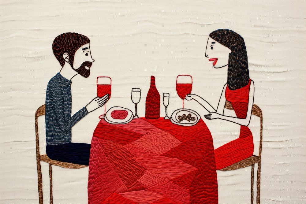 Man and woman smile at dinner art cartoon adult.