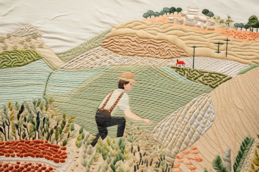 Man farming art embroidery pattern.