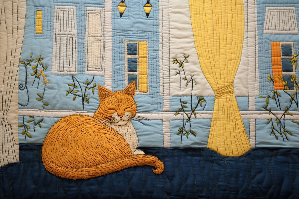 Cat sleep on window quilt quilting pattern.