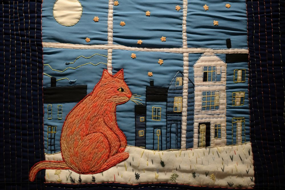 Cat sleep on window quilt pattern cartoon.