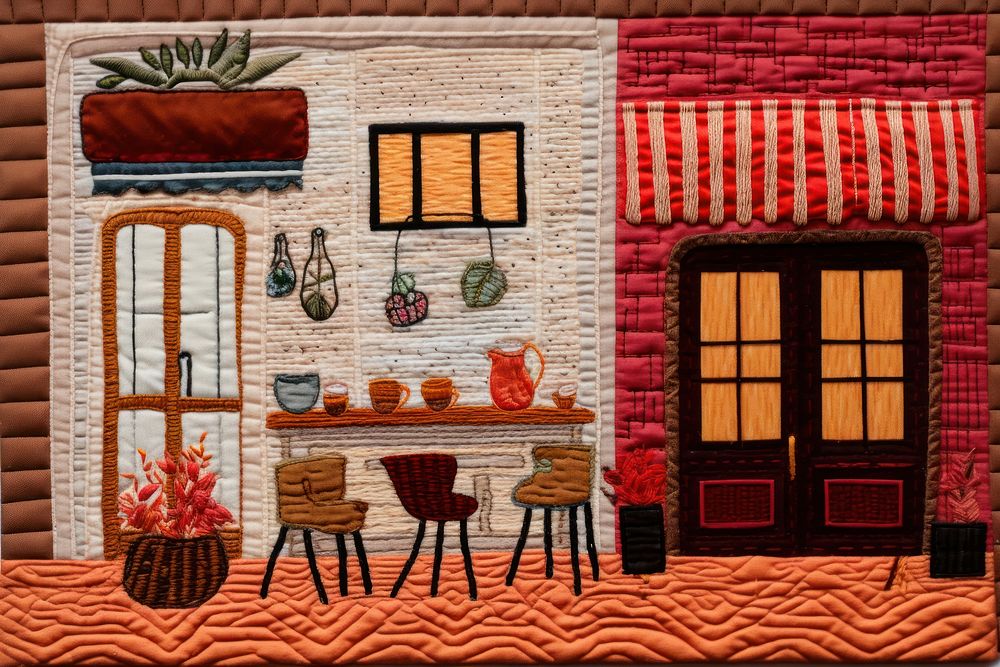Coffee shop embroidery furniture pattern.