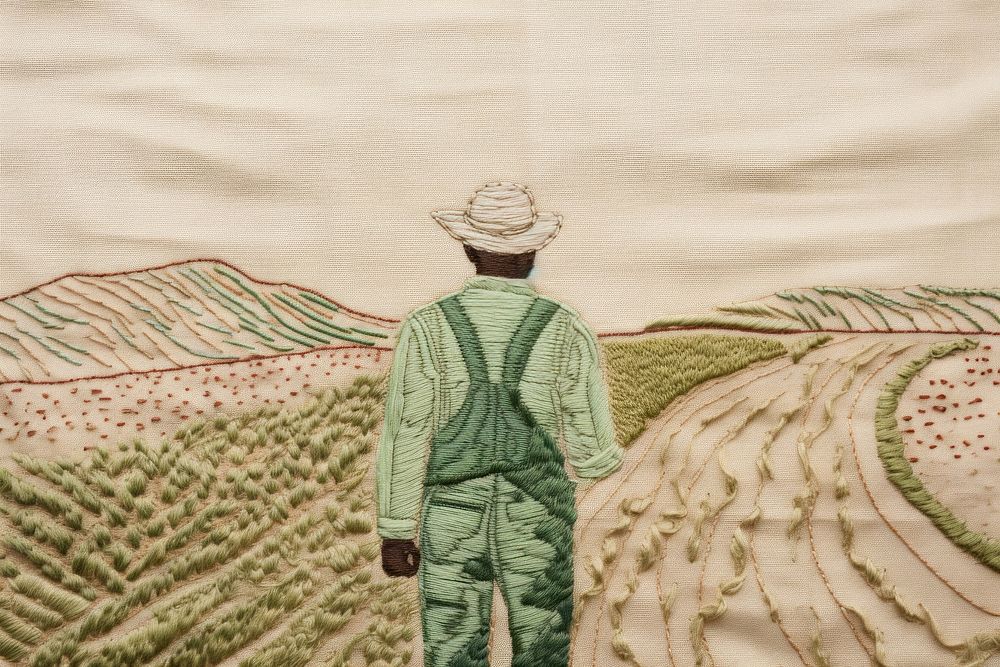 Farmer grows crops art embroidery pattern.