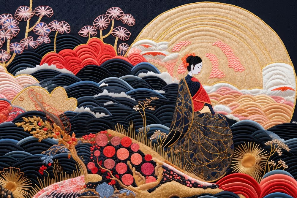 Japan interior art embroidery pattern.