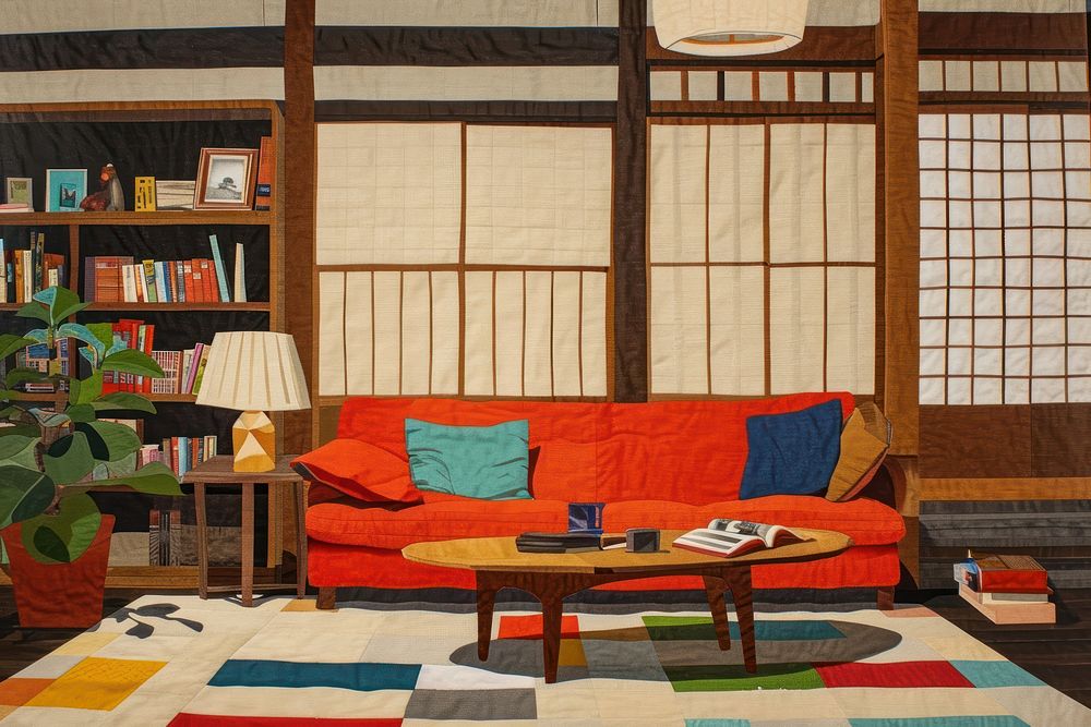 Japanese living room architecture furniture building.
