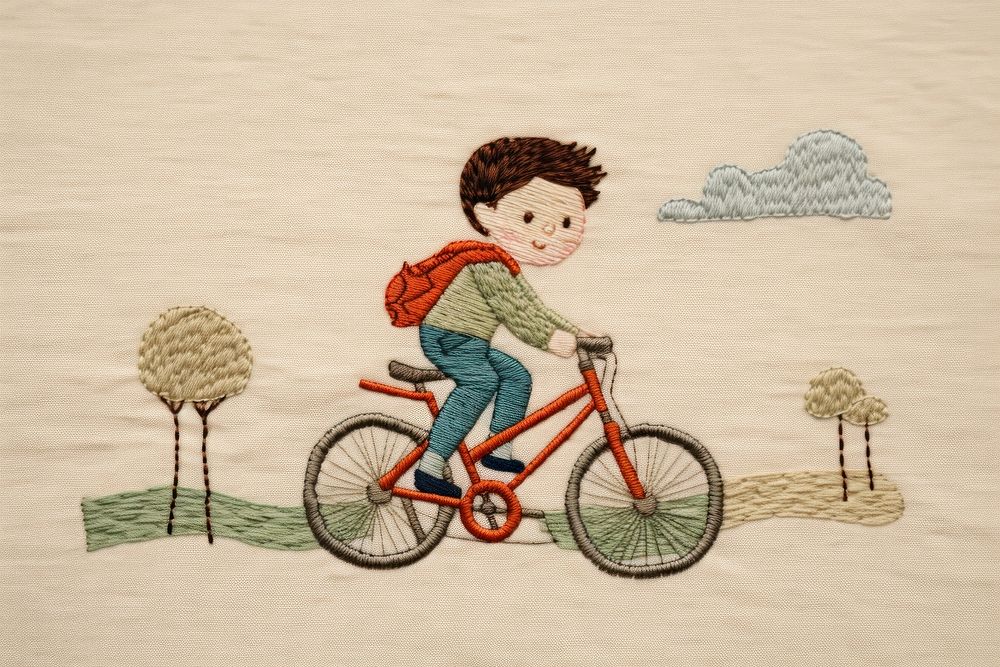Kid ride bicycle art embroidery vehicle.