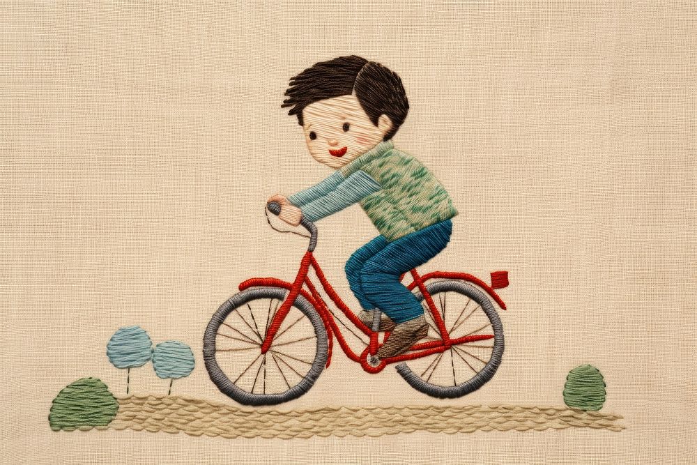 Kid ride bicycle embroidery art vehicle.