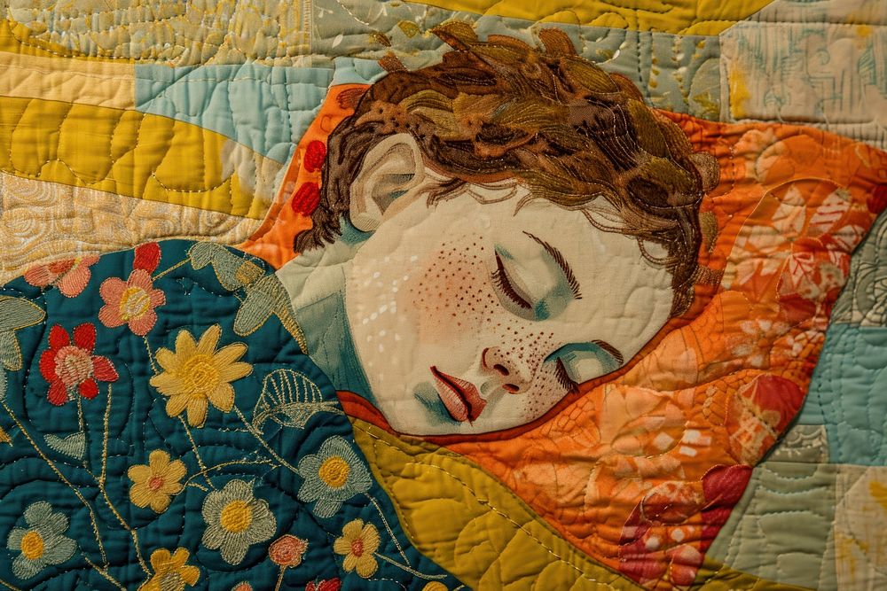Kid sleep in bedroom quilt quilting pattern.