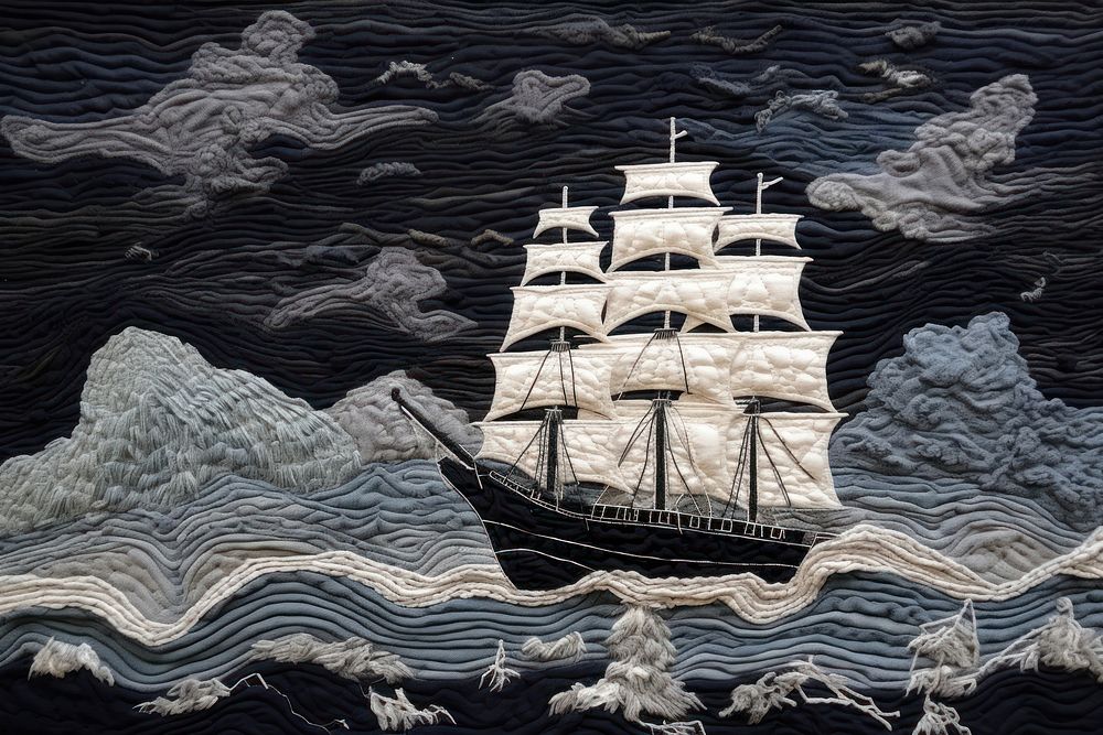 Pirate ship on ocean storm art sailboat outdoors.