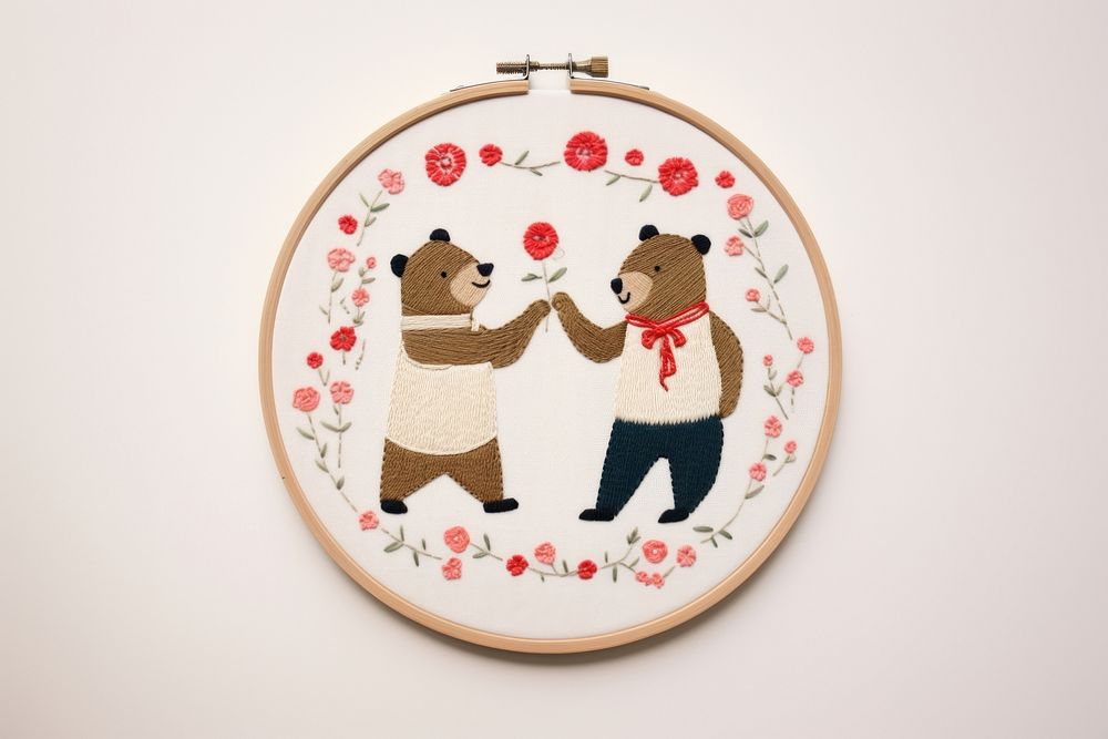 Two bear dancing embroidery cartoon pattern.