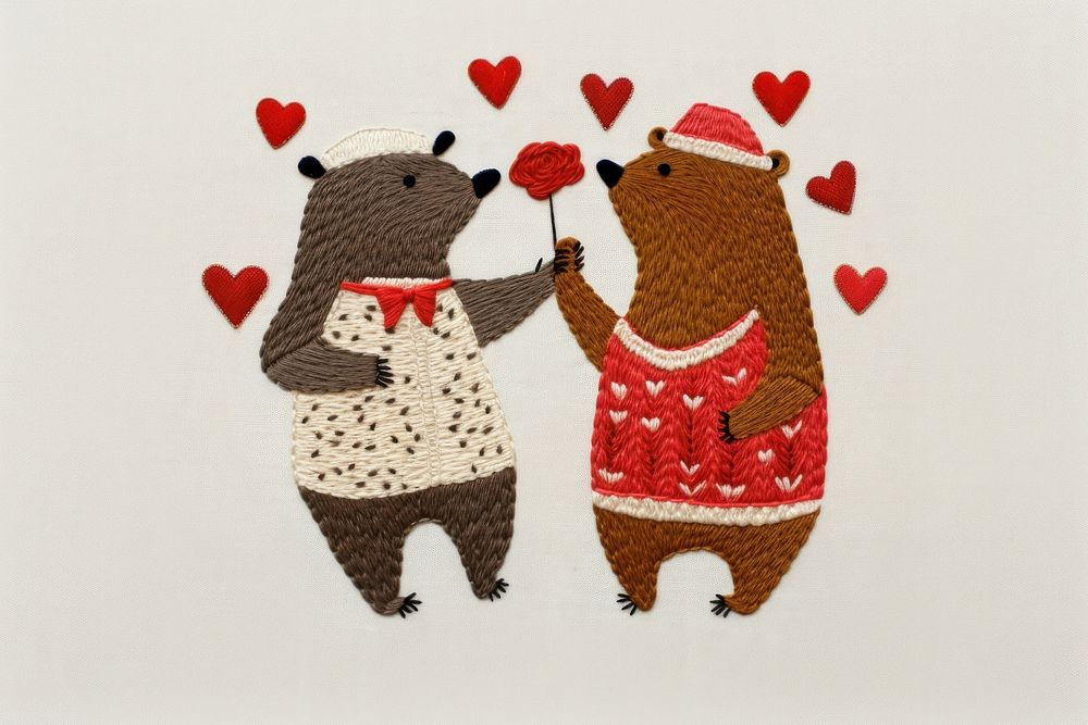Two bear holding rose art cartoon pattern.