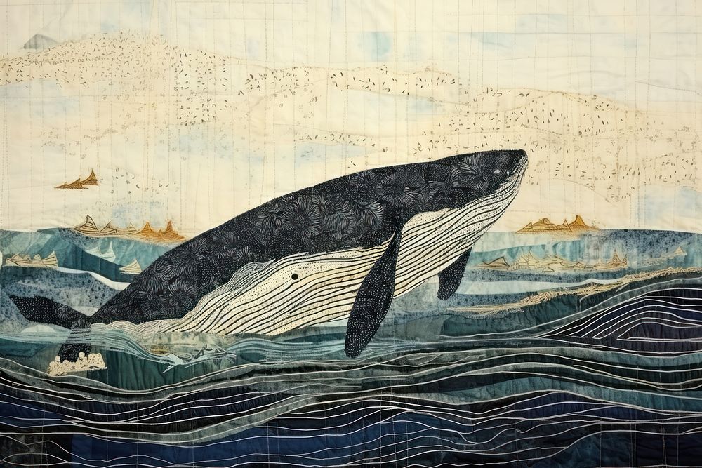 Whale swim in ocean art animal mammal.