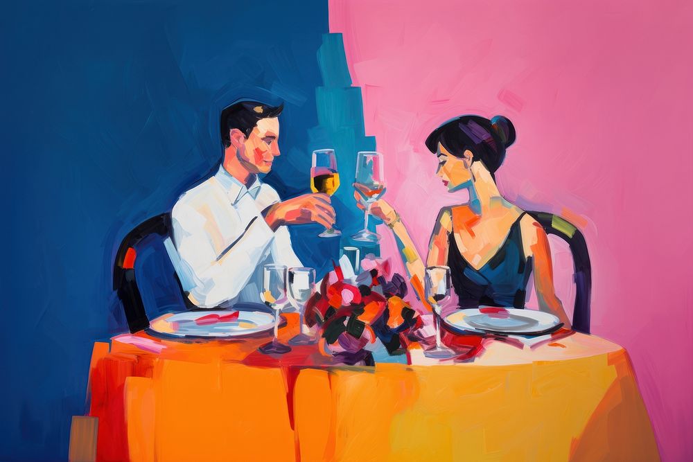 Man and woman dinner in valentine painting adult togetherness. AI generated Image by rawpixel.