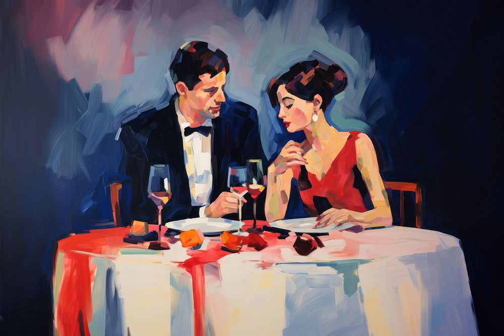 Man and woman dinner in valentine painting glass adult. AI generated Image by rawpixel.