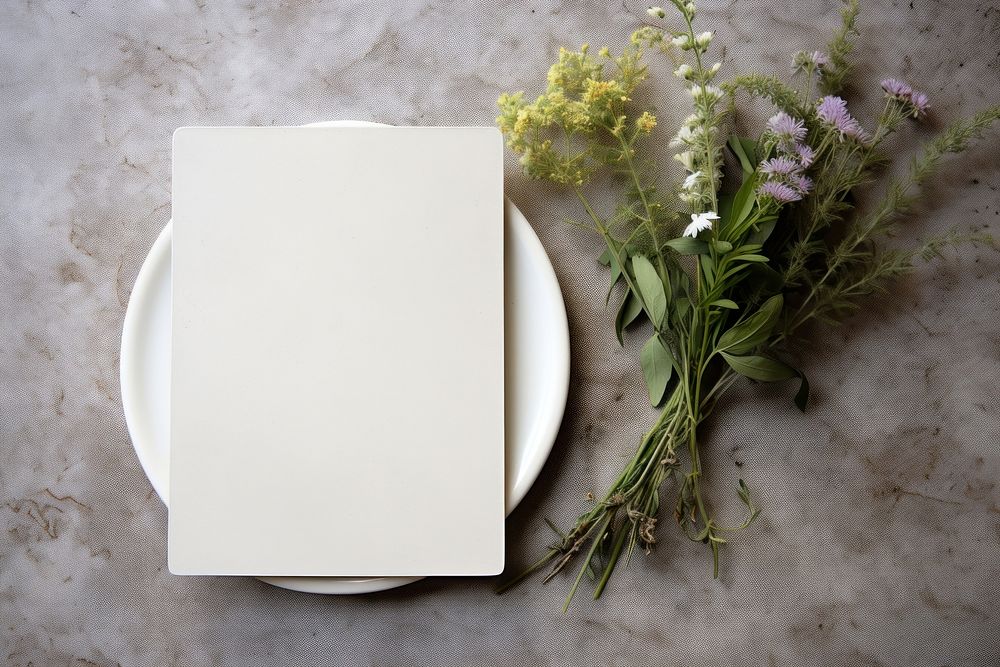 White blank paper menu flower table plate.