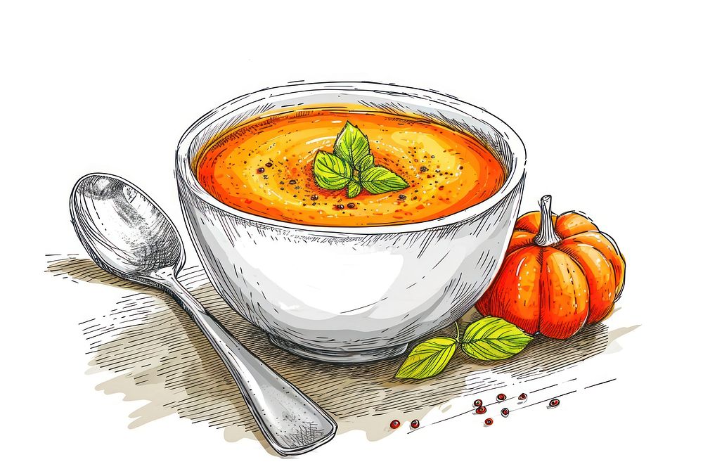 Pumpkin soup vegetable spoon food.