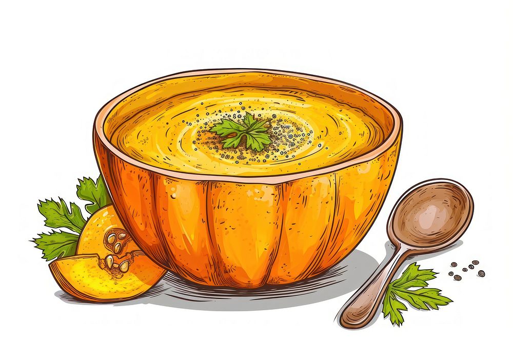 Pumpkin soup plant herbs food.