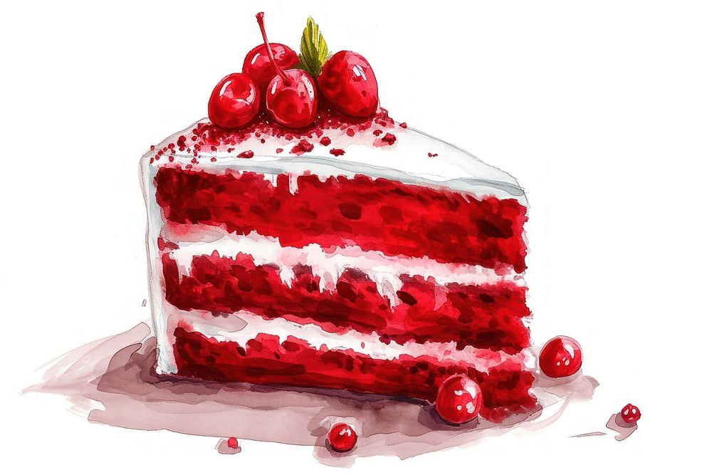 Red velvet cake dessert berry fruit.