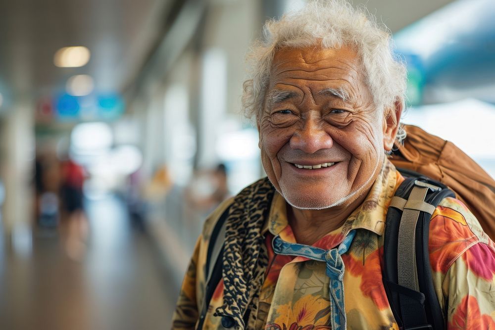 Happy Samoan elderly portrait smiling adult.