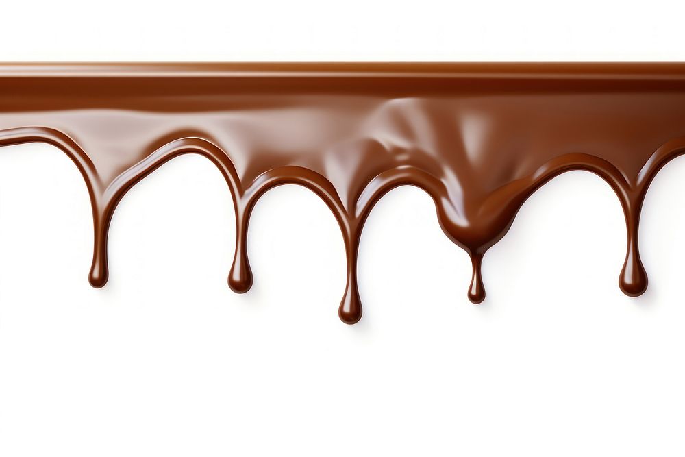Dripping chocolate syrup dessert food white background.