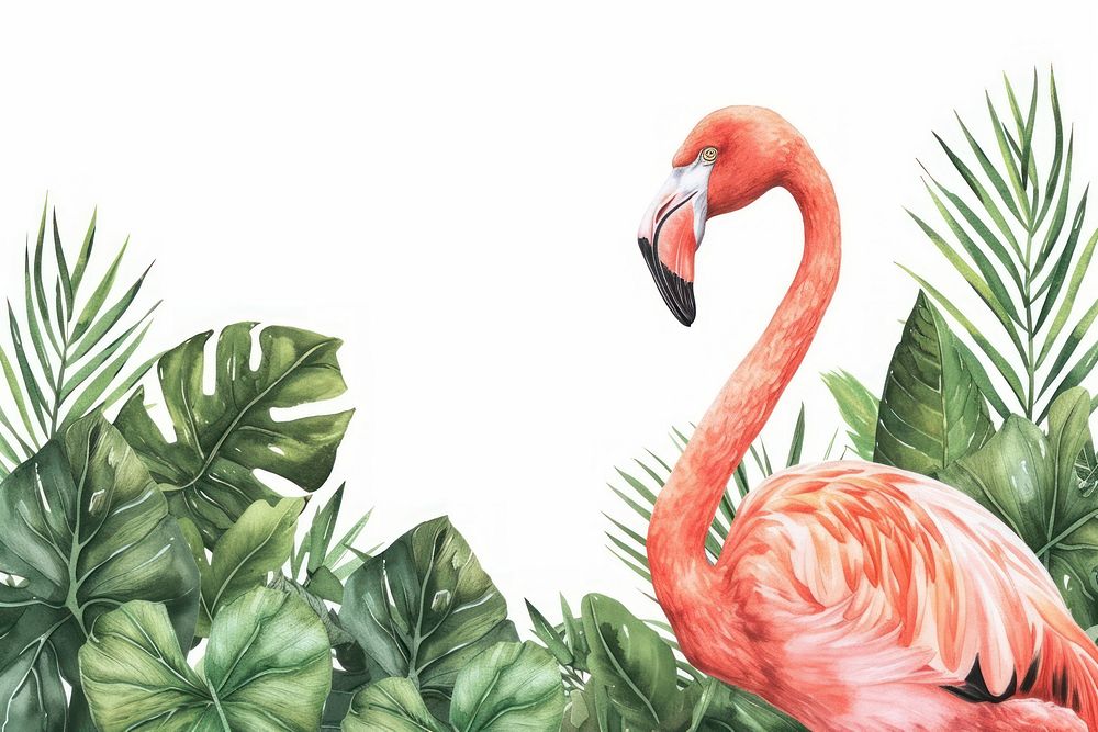 Flamingo and tropical leaves flamingo outdoors animal.