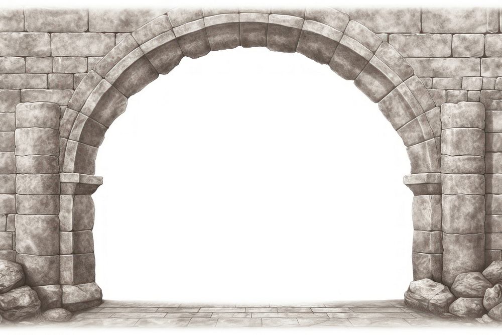 Stone arch architecture white background fireplace.
