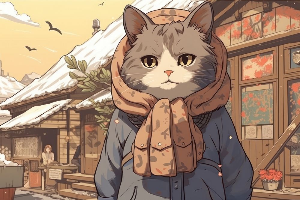 Japanese anime cat mammal winter pet.