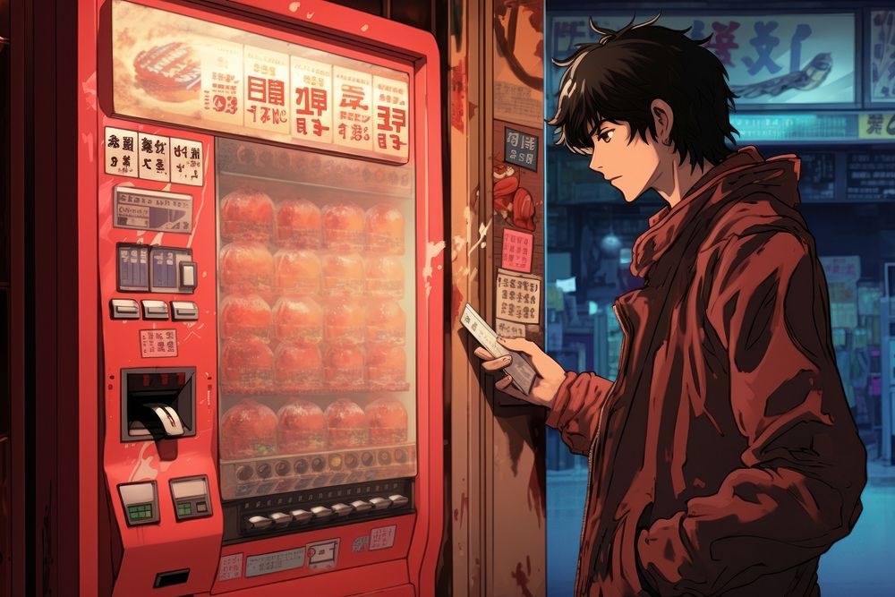 Japanese anime boy machine adult vending machine.