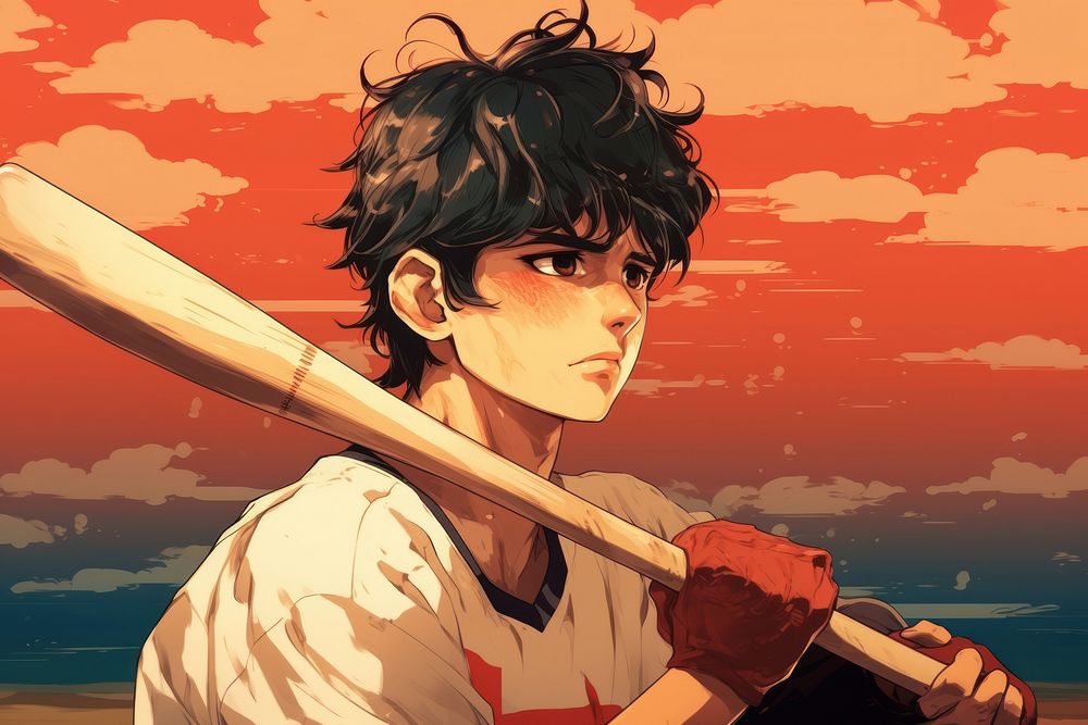 Japanese anime boy baseball portrait | Premium Photo Illustration ...