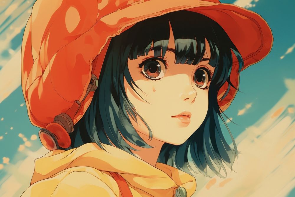 Close up of a teadrop anime portrait headshot.