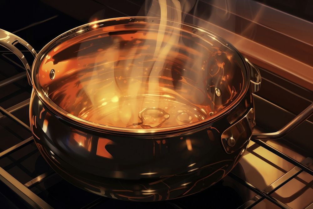 Close up of a boiling kettle pan appliance freshness.