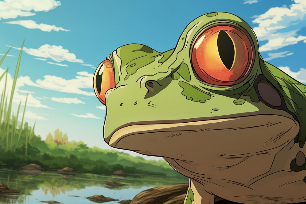 Close up of a frog amphibian wildlife animal.