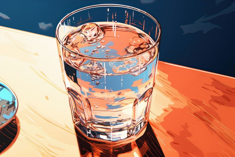 Close up of a glass of water drink refreshment reflection.