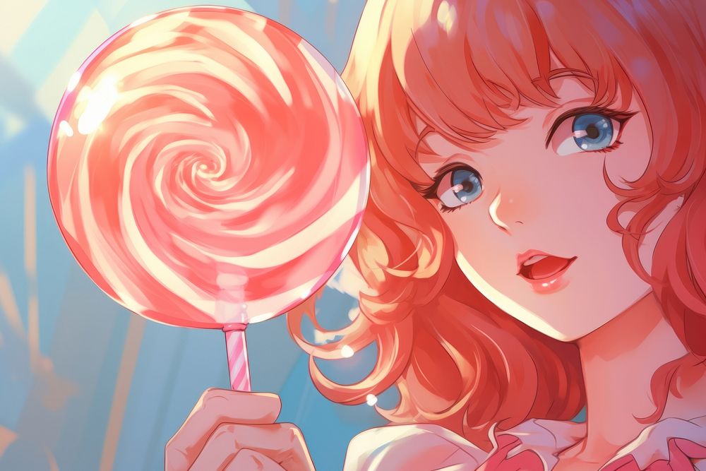 Close up of a lollipop anime candy food.