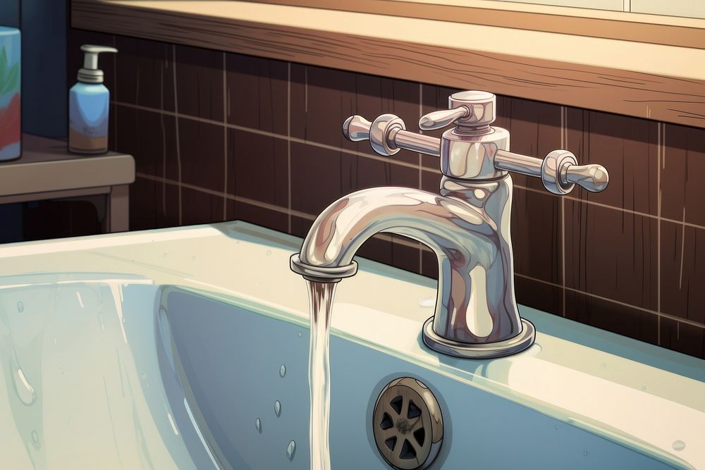 Close up of a running faucet sink tap bathroom.