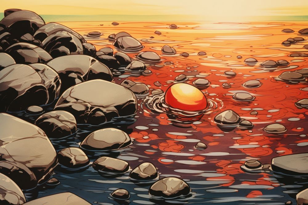 Close up of a sinking pebble outdoors sunset nature.