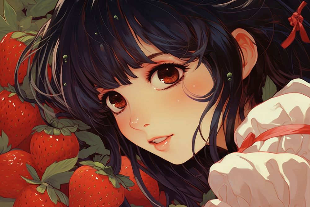 Close up of a strawberry anime adult freshness.