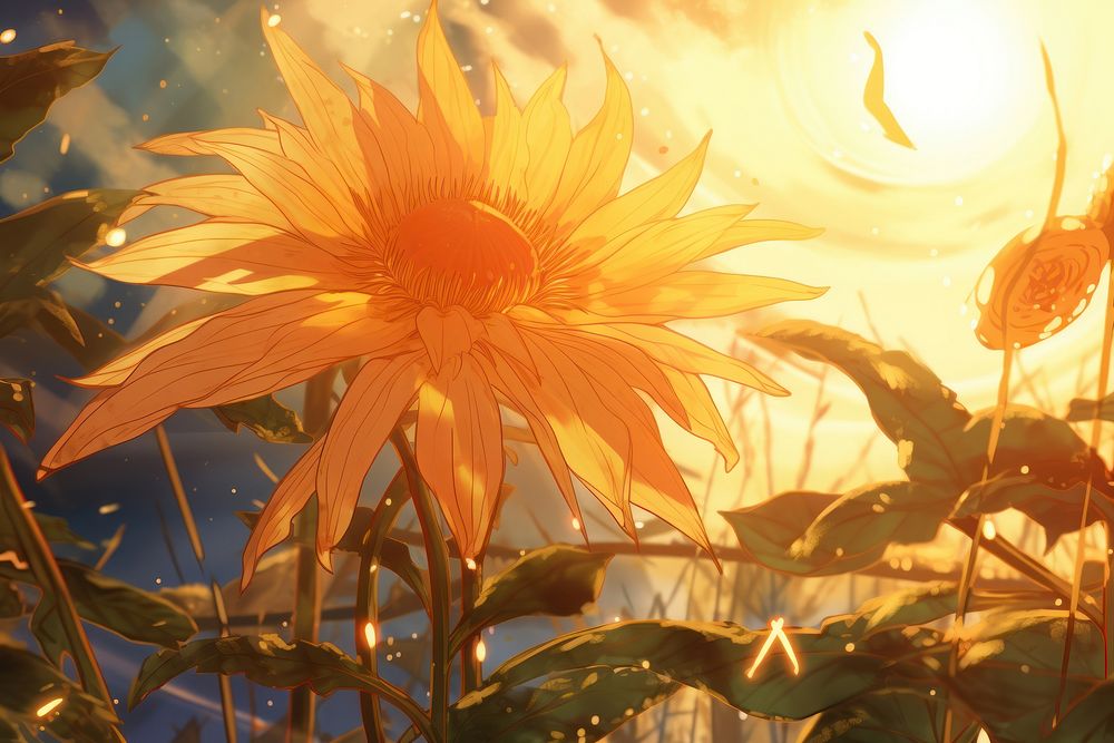 Close up of a sun beam on flower sunflower sunlight outdoors.