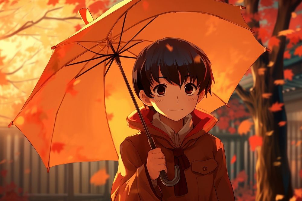 A boy with an umbrella anime architecture security.