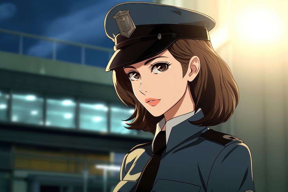 Good looking police woman anime adult architecture.