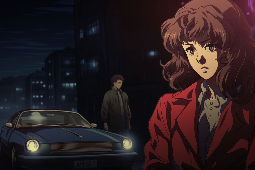 Mysterious detective scene anime vehicle adult.