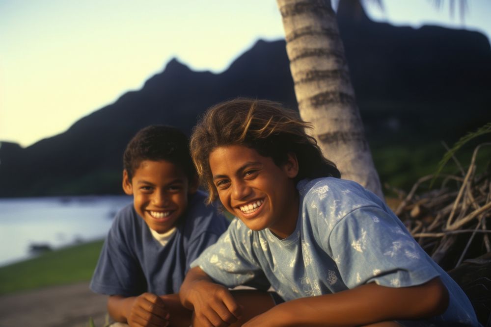 Young Samoan friends photography portrait outdoors.