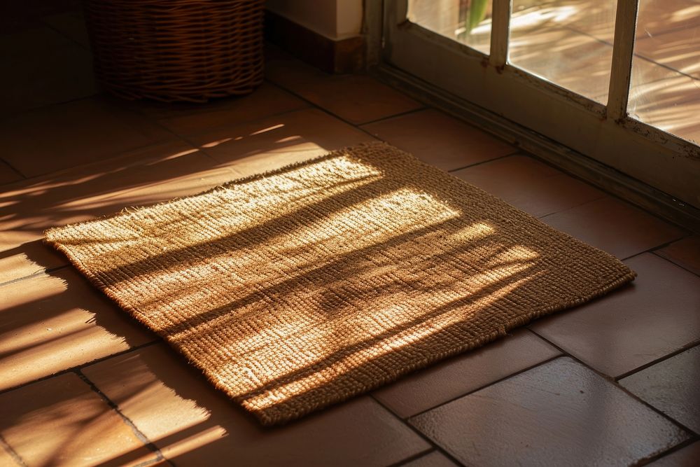 Minimal brown door mat shadow architecture floorboard.