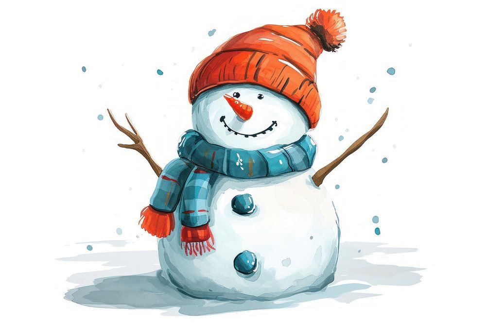 Snowman wearing beanie hat cartoon winter white.