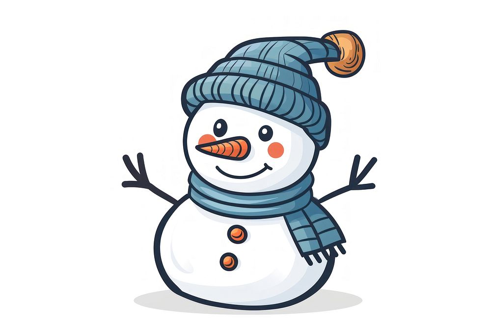 Snowman wearing beanie hat cartoon winter white.